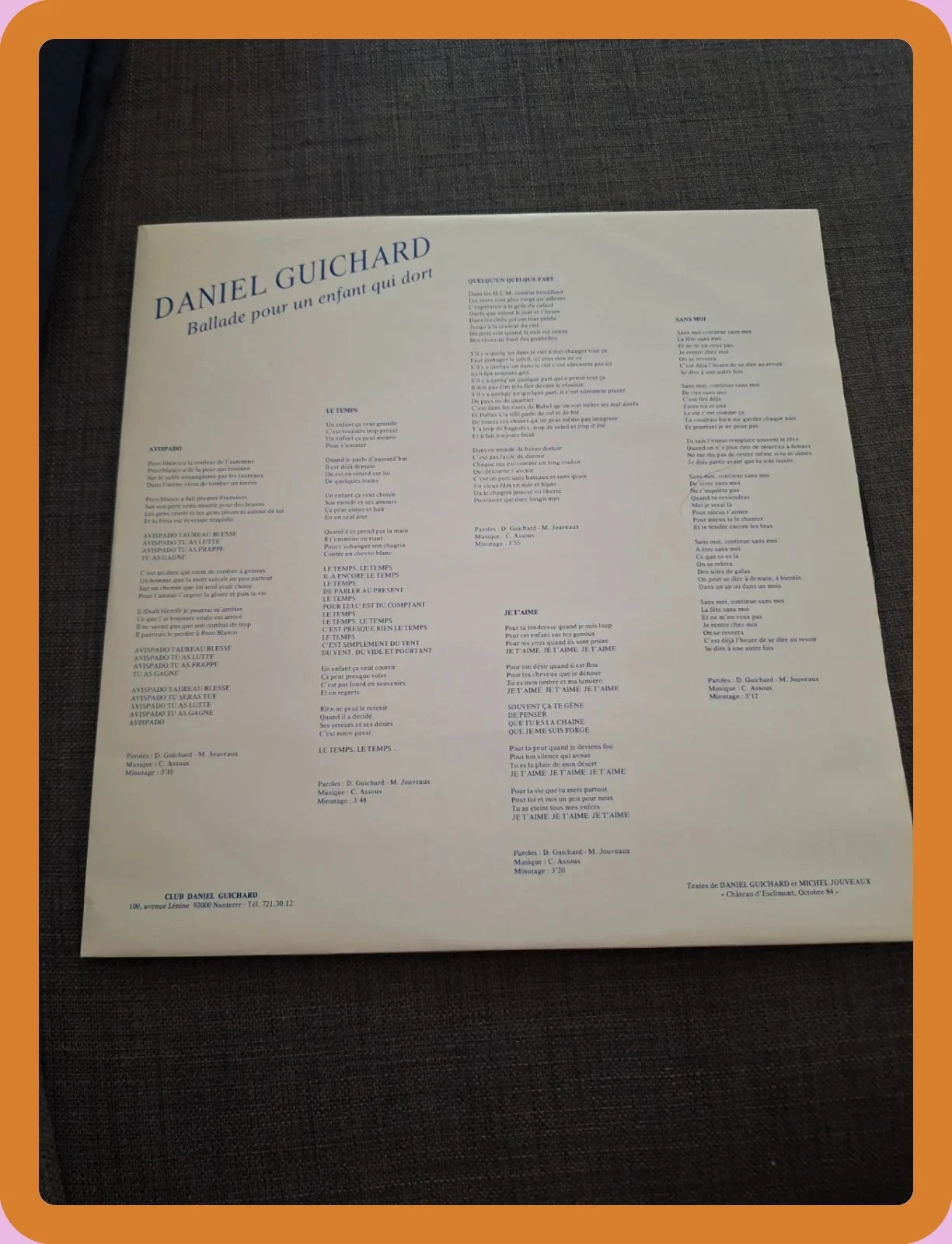 Vinyl 33T Daniel Guichard – Ballade Pour Un Enfant Qui Dort – photo 5